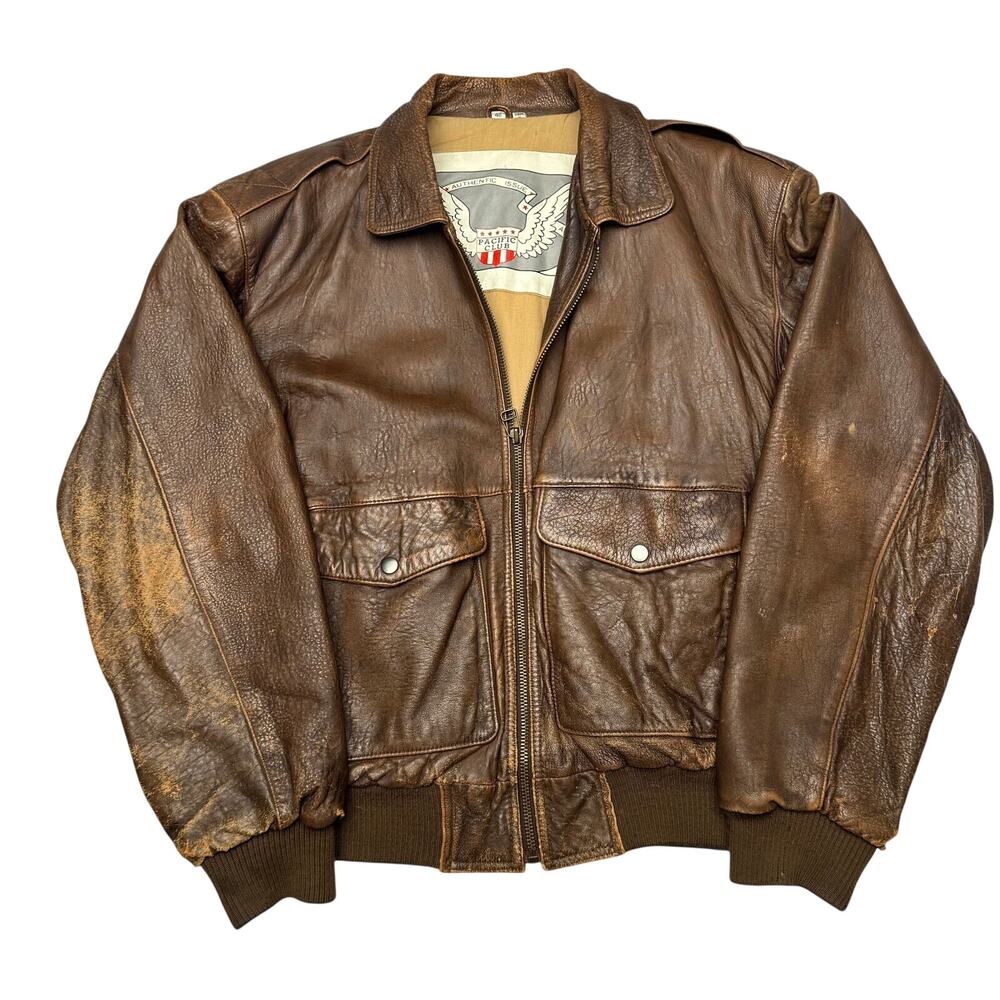 Vintage Pacific Club Leather A-2 Flight Bomber Jacket Men's 40 80s 90s